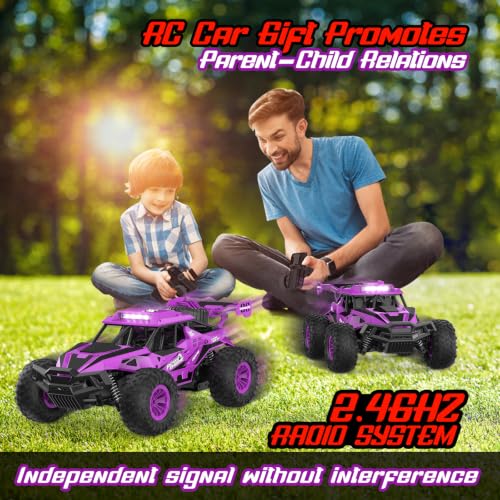 BLUEJAY Remote Control Car, 2.4GHz High Speed 33KM/H RC Cars Toys | 1:12 Monster RC Truck Off Road with LED Headlight and Rechargeable Battery Gifts for Adults Boys 8-12 - color: Purple