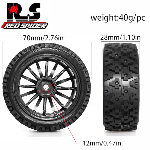 1/10 RC Wheels and Tires,70mm On Road Rubber Tires, for HPI Ken Block's Tamiya XV01 TT01 TT02B Kyosho FAZER MK2 Lc Racing PTG HSP RGT RC 3RACING D5 1/10 RC Rally Car (Red) - color: Red