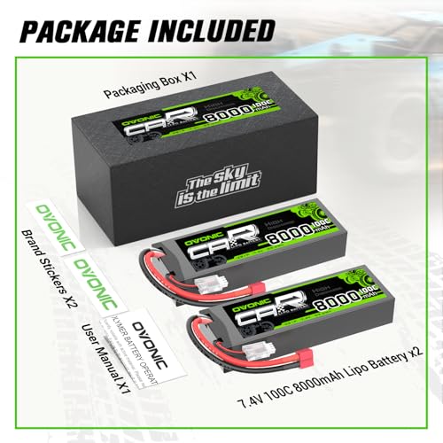 OVONIC Lipo Battery 8000mAh 100C 7.4V 2S RC Battery with T Connector for RC Plane DJI Quadcopter RC Airplane RC Helicopter RC Car Truck Boat 2pcs
