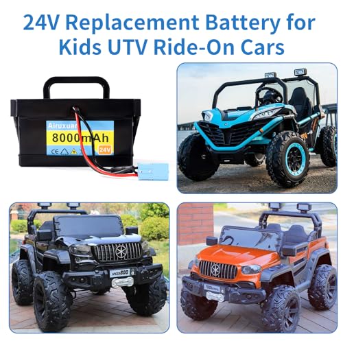 24V 8Ah Lithium Battery for Kids Ride-On Cars & Power Wheels, 25A BMS, 2A Charger,Compatible with Dynacraft Realtree 24V UTVs