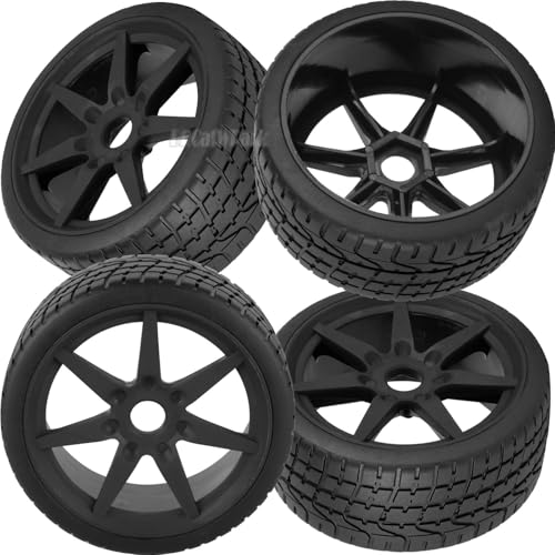 RC Highway Tires Wheel for 1/7 Infraction 6S BLX/Limitless,1/8 Typhon 6s BLX,7 Spokes Wheel Rim & Rubber Highway Tires RC Drift Tires,Black - color: Black - (4pcs Highway Tires)