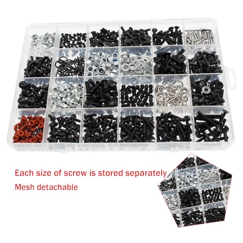 1000pcs Universal RC Screw Kit Screws Assortment Set, Hardware Fasteners for Traxxas Arrma Redcat Axial SCX10 HPI Losi 1/8 1/10 1/12 1/16 Scale RC Cars Trucks Crawler Parts, RC Screws