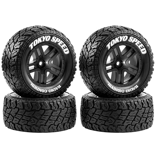 1/10 RC Short Course Truck Tires and Wheels with 12mm 14mm 17mm Hex 110mm 1/8 Rubber Tyres for 1/10 RC Truck ARRMA ARA3521T3 Traxxas 68154-4-GRN - Slash BL-2S (Black) - color: Black