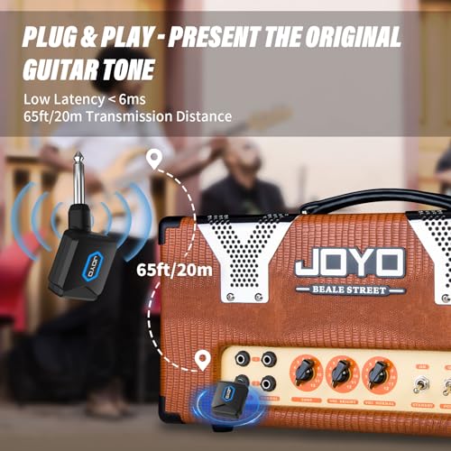 JOYO 5.8GHz Wireless Guitar System Transmitter and Receiver with Charging Case, 18H Battery life, 48kHz/24Bit, Low Latency, 4 Channels, Plug & Play for Electric Guitar & Bass (JW-06) - style: 5.8Ghz with Charging