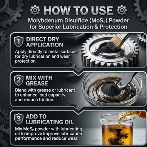 MoS2 Powder, 99% Pure Molybdenum Disulfide Powder, Dry Lubricant | 100g(3.5oz)1.3 Micron, Wear Reduction Metal & Gear Protection Bearing Compatible Grease Blending - color: 100g(3.5oz)
