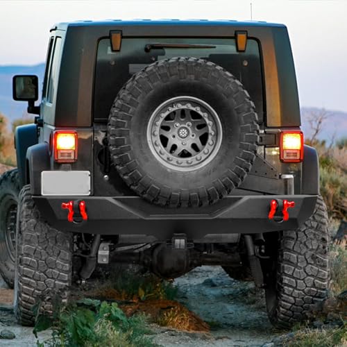 Rear Bumper for 2007-2018 Jeep JK, 2" Hitch Receiver and D-rings | Offroad Steel Bumper Full Width Fit for 2007-2018 Jeep Wrangler JK - size: 2007-2018 JK Rear Bumper