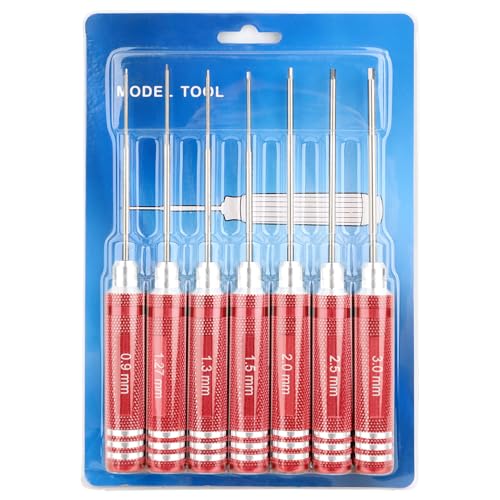 7 Pieces Hex Screw Driver Set 0.9mm 1.27mm 1.3mm 1.5mm 2.0mm 2.5mm 3.0mm Hex Screwdriver Kit RC Repair Tools for Traxxas RC Car Drone Multi-Axis Helicopter Arrma Axial Losi Redcat Racing (Red) - color: Red