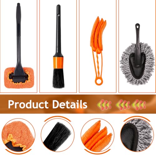 THINKWORK Windshield Cleaner Tool, Car Detailing Kit Interior, Car Cleaning Kit Interior and Exterior Detail Brush, Auto Supplies & Accessories for Men Women | 180 Degree Rotating Head, Extendable Handle, 3 Washable Pads, Streak Free Cleaning for Windows