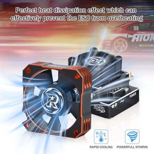 RC Motor Cooling Fan 35mm 21000RPM Aluminum RC ESC Cooling Fan for 1/10 1/8 RC Car 3650 3660 3670 Brushless Motor (Black+Orange) - style: Orange