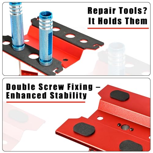 RC Car Work Stand Adjustable Height Lift Lower 360° Rotation Aluminum RC Repair Stand & Small Screw Tray Fit for 1/8 1/10 1/12 1/14 For Traxxa Axial Arrma Redcat RC Crawler Monster Truck Buggy(Red) - color: Red