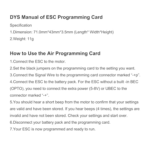 ESC Programming Card for DYS Series ESC - color: Esc Programming Card
