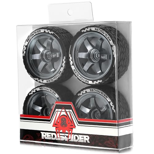 REDSPIDER•1/10 On Road Tires and Aluminum Wheels(4PCS) 12mm Hex RC Rally Racing Tyres OD 2.56" for Tamiya TT01 TT02 XV01 TA06 A959 PTG2 HPI KYOSHO PTG2 (Titanium) - color: Titanium