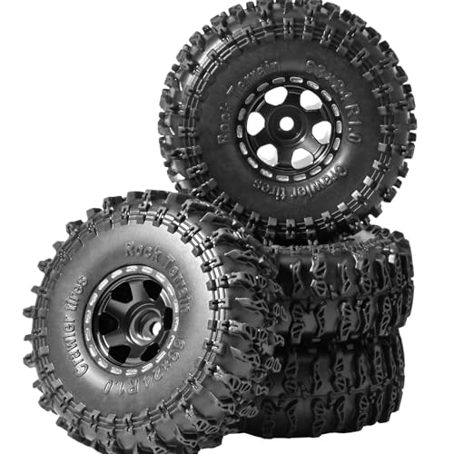 1.0 Beadlock Wheel Soft Tire Set RC Upgrade Part for Traxxas 1/18 TRX4M 1/24 RC Crawlers car Axial SCX24 FMS FCX24 Gladiator Bronco C10 JLU Deadbolt B17 Upgrade.(4Pcs/Set) - color: Black