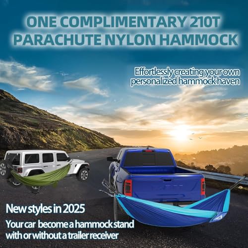 Tire Mount Hammock Stand - Fits Universal Vehicle Tire - Includes Parachute Nylon Hammock & Storage Bag - for Camping, Outdoor, Travel (350lbs Weight Capacity)