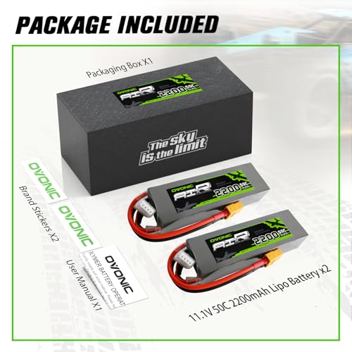 OVONIC 3s Lipo Battery 50C 2200mAh 11.1V Lipo Battery with XT60 Connector for RC Airplane Helicopter Quadcopter RC Car Truck Boat(2 Packs)