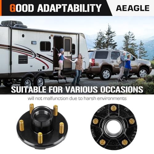 Aeagle 2 Sets 5 on 4.5" Bolt Circle Trailer Hub 5 Lug Idler Hub Kits for 3,500lbs 1-1/16'' to 1-3/8'' Tapered Axle, Replacement for L68149 L44649 Inner & Outer Cone Bearings