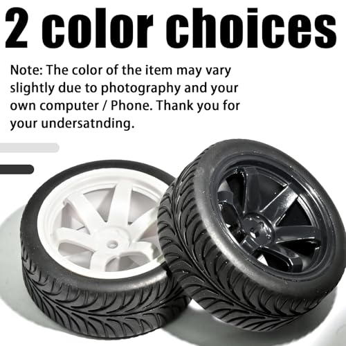 OD 2.55" On Road Rubber Tires Plastic Wheel Rims 12mm Hex for 1/10 RC Car | Compatible with MJX HSP Tamiya HPI Kyosho Traxxas Sakura Redcat WLtoys 1/10 RC On-Road Racing Touring Car (4pcs, White) - style: E-White