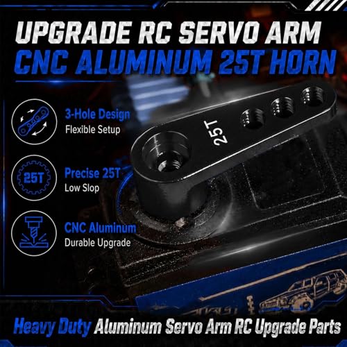 2PCS 25T Aluminum Servo Horn, 3-Hole RC Steering Arm for Futaba Savox MG995 | CNC Aluminum Servo Arm M3 Thread Adjustable Linkage 12mm 16mm 20mm Positions 1/8 1/10 RC Power HD MG996 Crawler Buggy Truck - color: Black