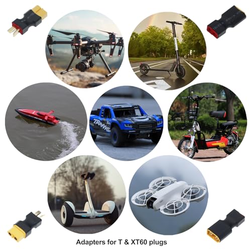 XT60 to T Plug Female Male Connector Adapter for RC Car FPV Drone Lipo NiMH Battery Charger ESC No Wires Connector (2 Pair) - size: 2 Pair Adapter Set
