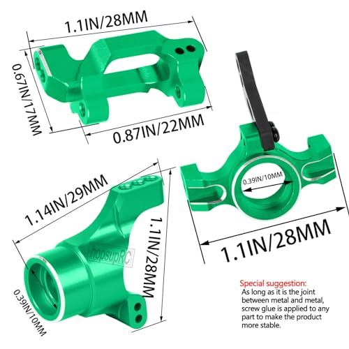 RC Aluminum C-Hubs Steering Block Caster Blocks for 1/18 LaTrax Teton Desert Prerunner Rally,Stub Axle Carriers Knuckles Set Hops UP, Replace Parts 7532 7552X (Green) - color: Green(for 1/18)