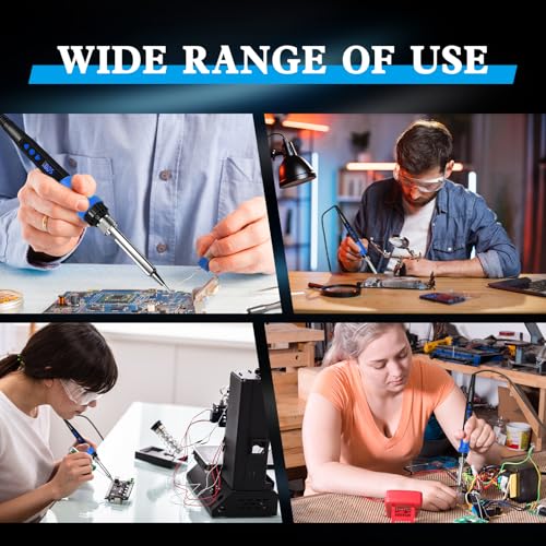 908D Blue 80W Adjustable Temperature Soldering Iron Kit, Heat Resistant Anti-Slip Handle, Includes 5 Soldering Tips, Solder Wire, Stand, Flux, Solder Pen/Hot Pen for DIY & Repair - color: Blue