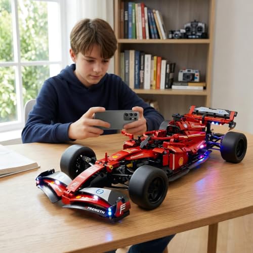 Track Racing rc car, Open Wheel rc car, 1:10 RC Car Kit with LEDs | track racing rc car with 1086 pieces, integrated LED lights and motorized RC driving; built for exhibition, competitive play.