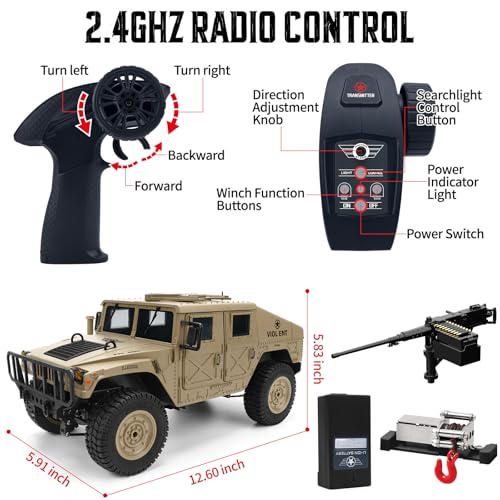 Remote Control Truck-4x4 Off-Road RC Trucks Army Rock Crawler Humme, RTR 40Mins Play Time All Terrain RC Off Road Jeep Cars with Winch,Lights&Openning Door, Military Armored Vehicle Toys Gift for Boys - color: Khaki