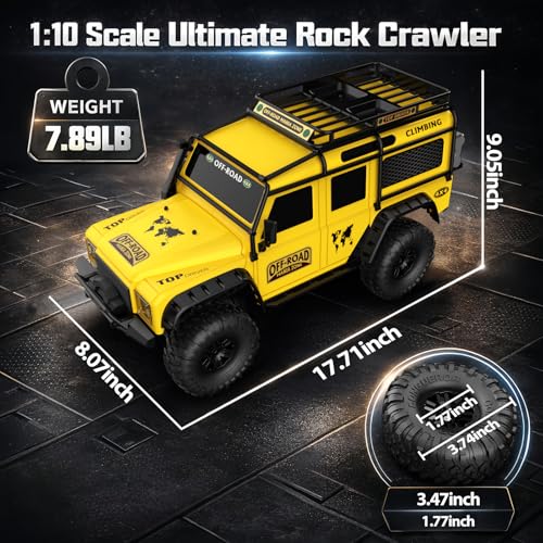 RC Cars RC Crawler 1/10 Scale RTR Remote Control Car 4WD 2.4GHz Brushed Offroad Racing Hobby Grade Model Vehicle with LED Lights 2Pcs Battery Toy for Kids and Adults - color: B-yellow