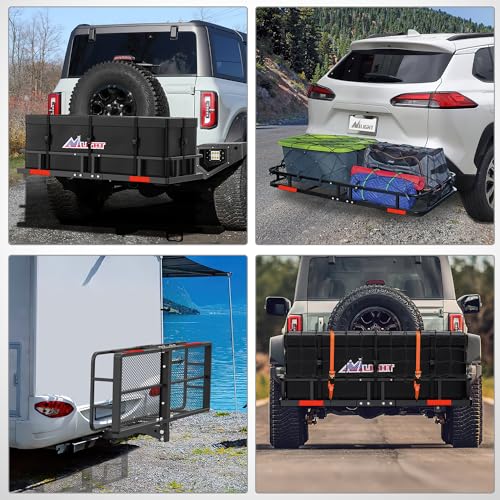 Nilight 60" x 20"x 7.87" Folding Carrier Fits 2-Inch Receiver 500 Lbs Capacity Bag Net Ratchet Straps Lock Stabilizer for SUV Pickup RV Van - style: 20"Basket w/Bag,Net,Straps,Stabilizer,Lock