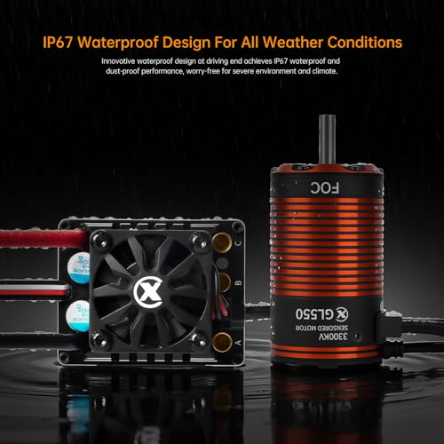 XC GL550&GL10 APP Controls Sensored Brushless Motor and FOC ESC Combo,80A Current,2-3S Lipo,6.0/7.4V BEC,IP67 Water Proof,3300KV FOC Motor,Applicable to:1/10 1/8 Crawler Off Road