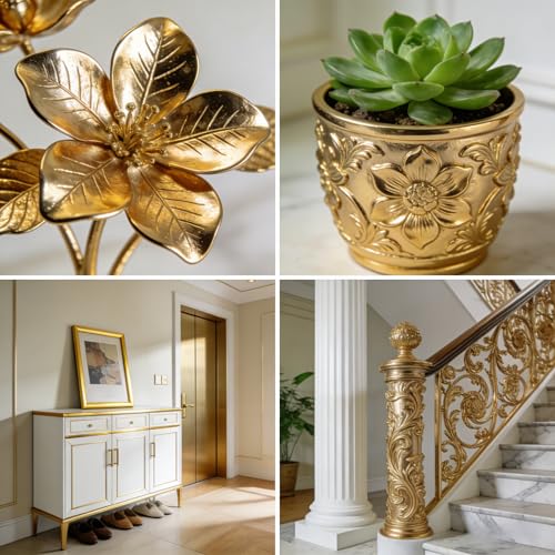 ABEIER Metallic Gold Leaf Acrylic Paint, 33.8 oz/1 L, Heavy Body | Reflective gold leaf effect, high-gloss shine, rich pigments, creamy texture, strong adhesion, indoor and outdoor decor