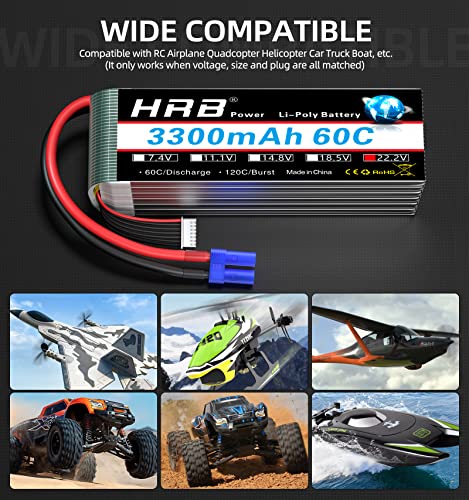 HRB 2PCS 6S 3300mAh Lipo Battery EC5 60C 22.2V RC Compatible with RC Plane