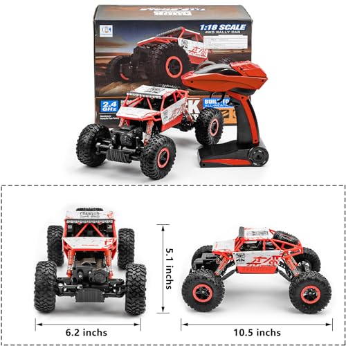 1:18 Rock Crawler 2.4Ghz Remote Control Car Off-Road Monster Truck Red | 4WD Car,2 Rechagerbale Battery,LED Headlight,for Adults and Kids - color: Red