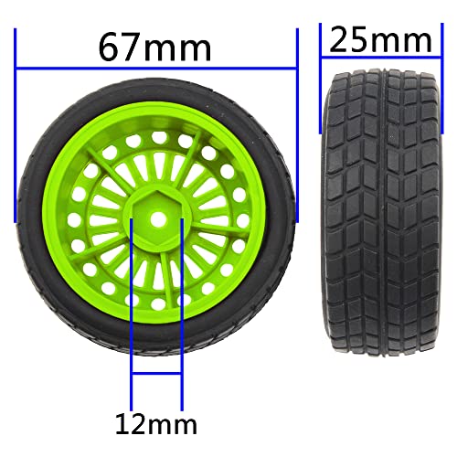 OD2.75'' Nylon 12mm Hex Hub Wheel Rims & Rubber Tires Compatible with HSP Tamiya HPI Traxxas 1/10 1/12 On-Road Car,WLtoys 144001 A959 124018 LaTrax RC Buggy (Green) - color: Green
