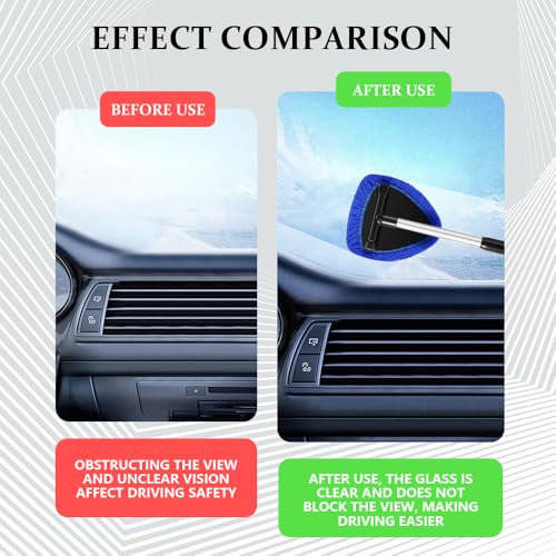 19" Extra-Long Windshield Cleaner Tool & Car Interior Detailing Kit | Extendable Handle and 4 Reusable Microfiber Pads, Streak & Lint-free, Auto Glass Wiper Brush for Car & Home - color: Blue