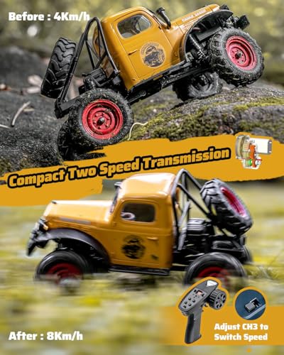 FCX24S RC Crawler 1/24 Remote Control Car, Power Wagon S 4WD RC Crawler Two-Speed Shift, RC Rock Crawler 8Km/h with Metal Gears for Adults (Red) - color: Red
