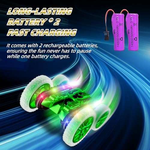 Terucle 360°Rotating Remote Control Car, 4WD RC Cars with Cool Spray, 2.4Ghz Double Sided RC Stunt Truck for 6-13 Year Old Boy Toys Birthday Gift