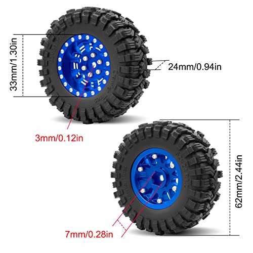OGRC 1.0 Plus (1.2 Inches) Beadlock Wheel and Tires Set 7mm Negative Offset Wheel Rims SS Super Soft Sticky Tires for TRX4M SCX24 FCX24 AX24 1/24 1/18 RC Crawler Car - 62 * 24mm (Blue) - color: Blue