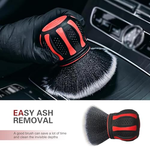 Car Detailing Brush, Ball-Shaped Cleaning Brush with Ultra Soft Dense Bristles, Non-Slip Handle and Storage Rack Design, Universal Multi-Purpose Gap Cleaner for Car Home Office (Red) - color: Red