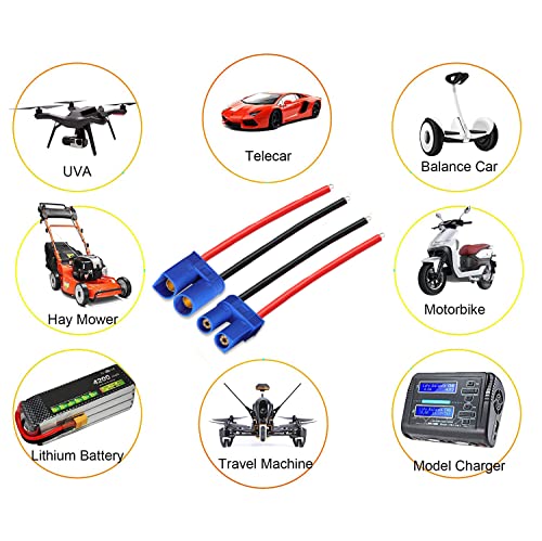 5 Pairs EC3 Male Female Banana Connector with 14AWG Silicone Wire 10cm RC Hobby Lipo Battery(Pack of 5) - size: EC3 cabel