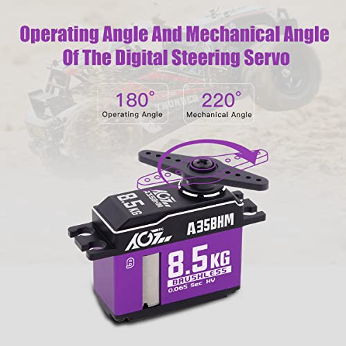 AGFRC 8.5KG HV Brushless RC Servo Motor for 1/12 1/10 RC Car(A35BHM) | 0.065Sec High Speed, Brushless motor, Programmable, 8.4V HV, CNC Aluminum Case, Titanium Gears, 35.5x15x29.2mm, 41g