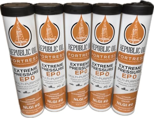 Republic Oil EP0 Cornhead Hydroxystearate Lithium Grease 5 x14oz with Shipping Protection Caps. Compare to Mobilux | Multifak | S2 V220 | Lithium 12 Hydroxystearate | Extreme Pressure.
