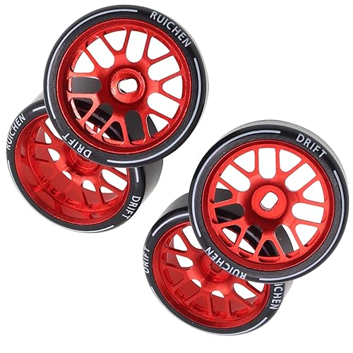 4PCS 27Mm Hard Drift Metal Wheel Rim Tyres Compatible with Wltoys 284131 K969 K979 K989 Kyosho Mini-Z 1/28 RC Car Parts(Red) - color: Red