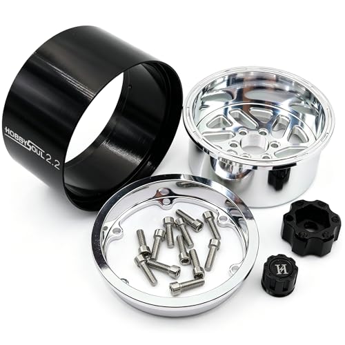 2.2 Beadlock Wheels 4-Pack For 1/10 RC Crawler SCX10 TRX4 Capra | -11mm negative offset,40mm wide aluminum wheel silver color rims with 12mm hex hub,for 1/10 RC crawler vehicles Upgrades - color: Silver