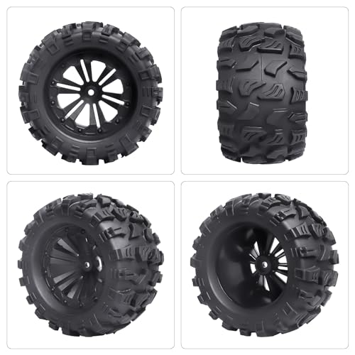 Preglued RC 1/10 Monster Truck Tires and 12mm Hex Wheels for Traxxas Stampede Hoss Rustler 4x4 VXL 2WD Redcat Volcano EPX S30 HSP 94111