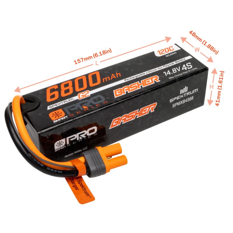 Spektrum 14.8V 6800mAh 4S 120C Smart G2 Pro Basher LiPo: IC5, SPMXB4S68
