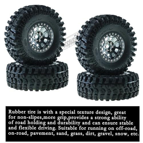 RC 2.2in Tires Tyres & Aluminium 2.2in Beadlock Wheel Rim for 1/10 SCX10 Capra AMG 6x6 TRX4 Gen8 Everest Gen 7 Pro RC Crawler (4PCS Titanium) - color: Titanium/2.2wheels-scx10
