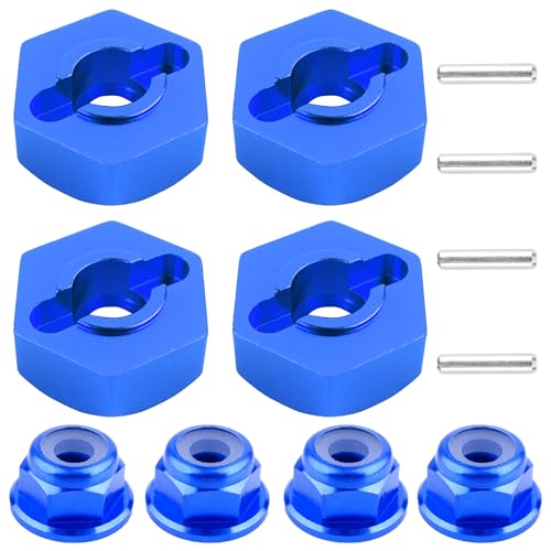 12mm Wheel Hex Hubs Drive Adapter 5mm Thick & Flange M4 Lock Nuts Aluminum for Redcat Axial HSP WLtoys Himoto RC Truck Model Car Upgrade Parts (Dark Blue) - color: Dark Blue
