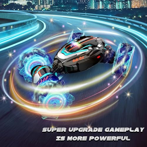 Gesture Sensing RC Stunt Car, Hand Controlled Remote Control Twist Cars | 4WD Remote Control Car with Lights, Music & Spinning Stunt, Birthday Toy Gift for Kids Boys Girls Age 6 7 8 9 10 11 12 - color: Black Blue