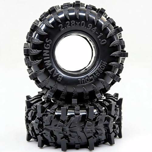 58mm BATWINGS 1.0" RC Crawler Tires 4-Pack For TRX4M SCX24 AX24 | Super soft sticky mud tires with foam inserts, For 1/18 TRX4M & 1/24 AX24 FCX24 Enduro24 micro rock crawlers Upgrades - size: 1.0 tires - 58mm Tall